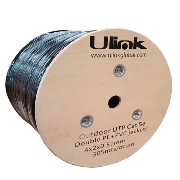 CABLE RED UTP CAT.5E CARRETE 305 mts 24 AWG, 100% cobre, 4x2x0,51mm, doble chaqueta de PVC + PE