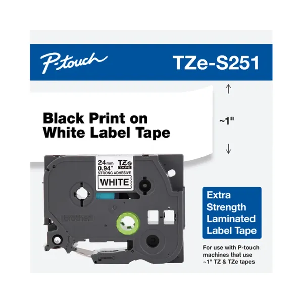 CINTA 24MM X 8M BLACK ON WHITE TZE-S251 BROTHER