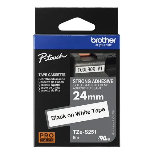 CINTA 24MM X 8M BLACK ON WHITE TZE-S251 BROTHER