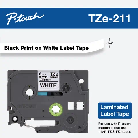 CINTA TZE-211/6MMX8M BLACK ON WHITE