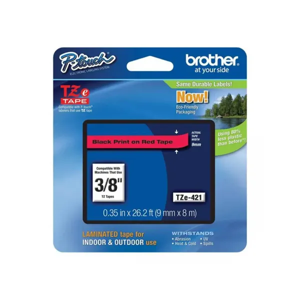 CINTA TZE-421 9MM X 8MM BLACK ON RED BROTHER