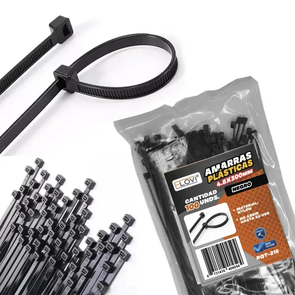 AMARRA CABLE PLASTICA 300X4,8 MM X 100 UN RQT-216 NEGRO FLOVI