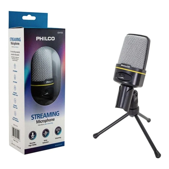 MICROFONO CONDENSADOR GAMER/STREAMER C/ TRIPODE GM100 PHILCO