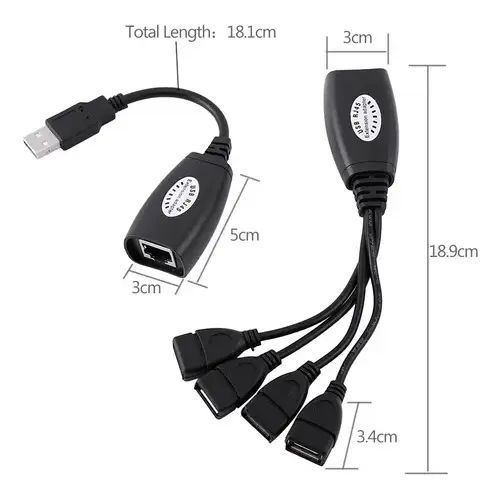 EXTENSOR USB A HUB 4 USB POR CABLE RED (RJ45). HASTA 50M