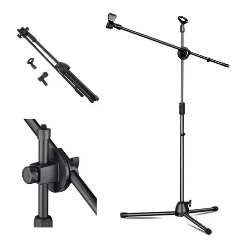 ATRIL PARA MICROFONO. PEDESTAL 80cm a 140cm con Boom Ajustable Color Negro.