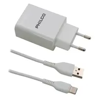CARGADOR DE MURO PARA CELULAR USB C 2.1A DOBLE  CON CABLE TIPO C 10W/ R2109 