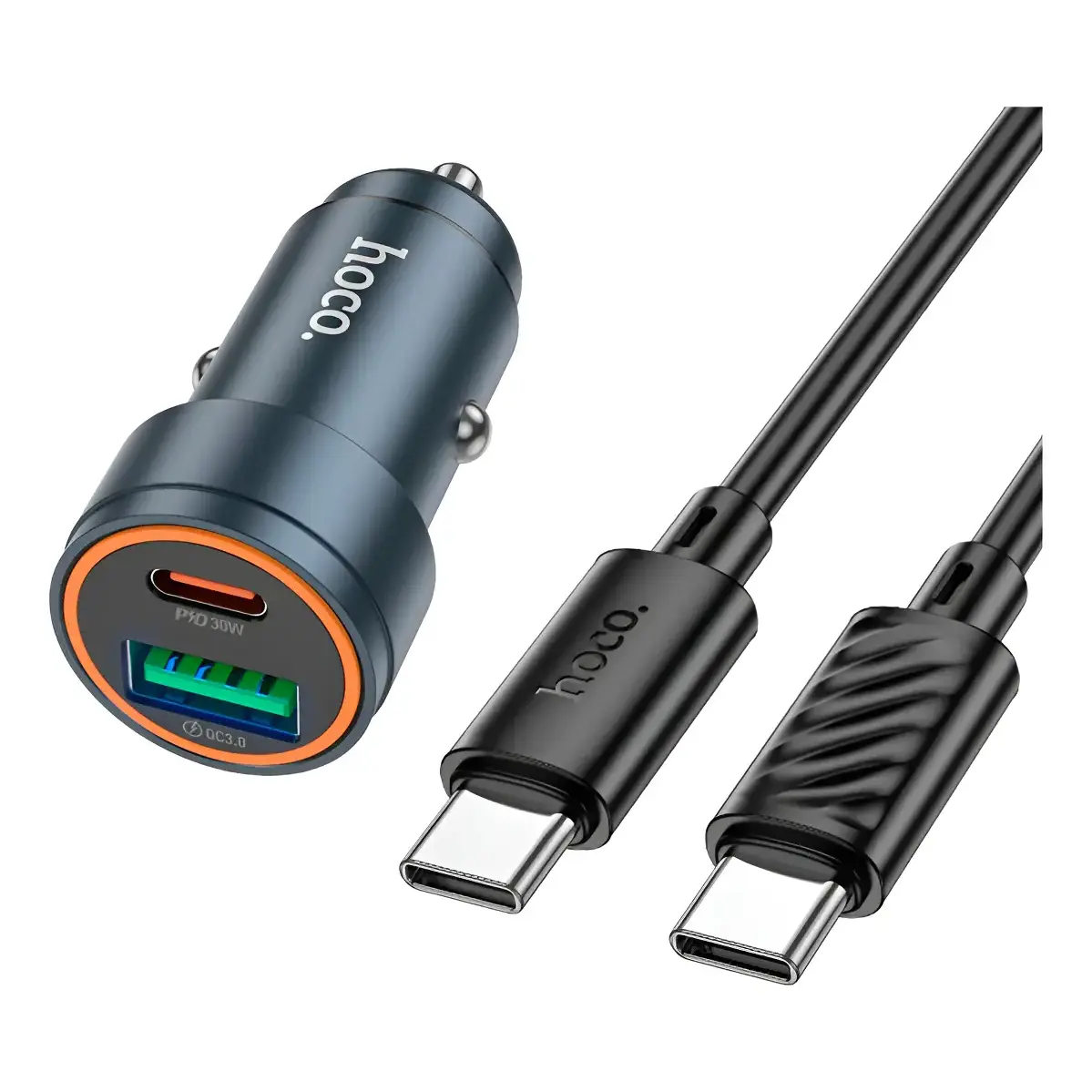CARGADOR AUTO FAST CHARGING 30W DUAL PORT Z57A PD30W+QC3.0 C/CABLE HOCO