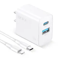 CARGADOR DUAL 20W USB-A + USB-C 3A C/CABLE-C 1MT GAR162W BLANCO 1HORA