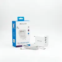 CARGADOR RAPIDO 65W 2USB-C/1USB-A + CABLE C 1MT QC667 PHILCO