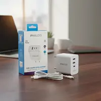CARGADOR RAPIDO 65W 2USB-C/1USB-A + CABLE C 1MT QC667 PHILCO