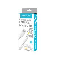 CABLE CARGADOR Y DATOS USB-A A MICRO USB 2.4A 1MT BLANCO