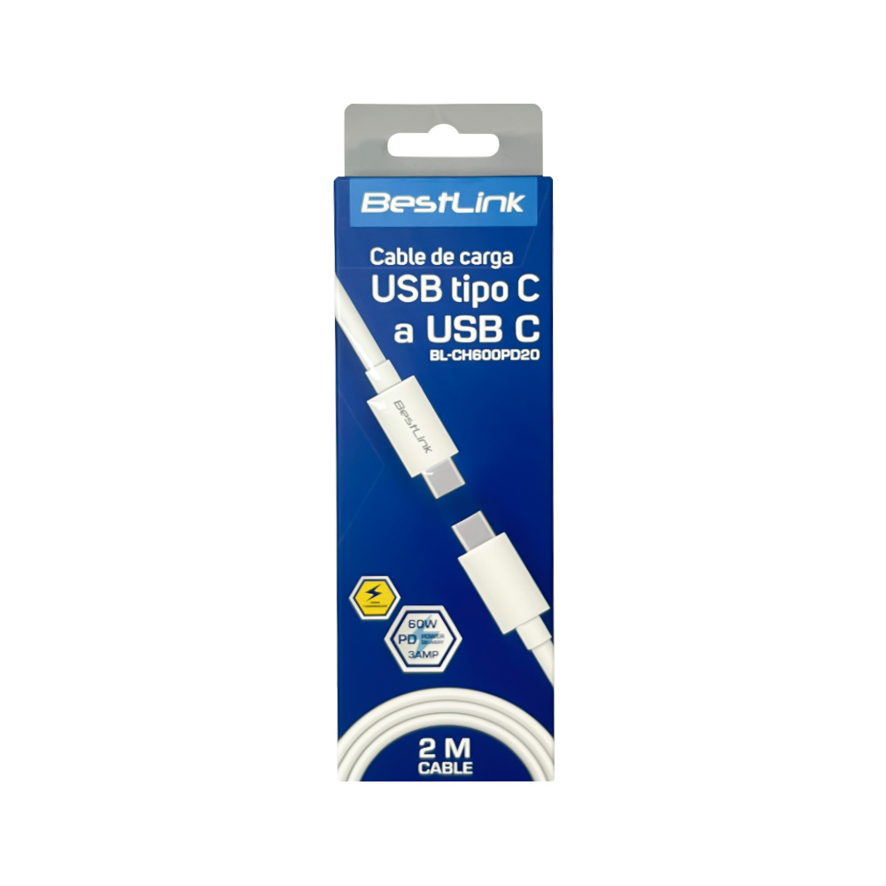 CABLE CARGA/DATOS USB C M/M 60W/3A BLANCO 2MT BL-CH600PD20 BESTLINK