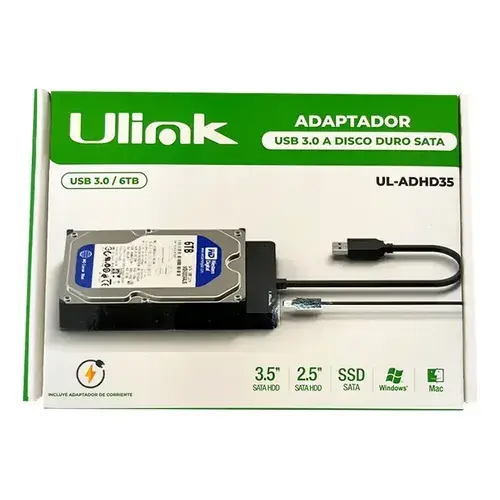ADAPTDOR USB 3.0 HASTA 6TB A D.DURO SATA 3,5"/2,5"/SSD UL-ADHD35/0060184 ULINK