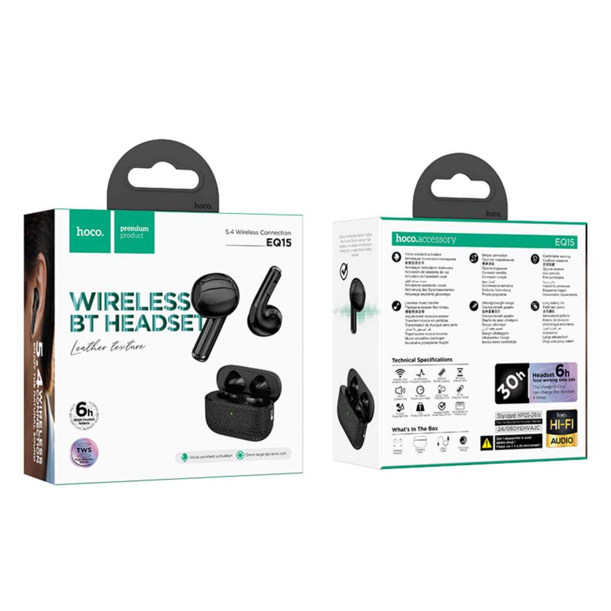 AUDIFONO BLUETOOTH V5.3 HEADSET EQ1 NEGRO HOCO