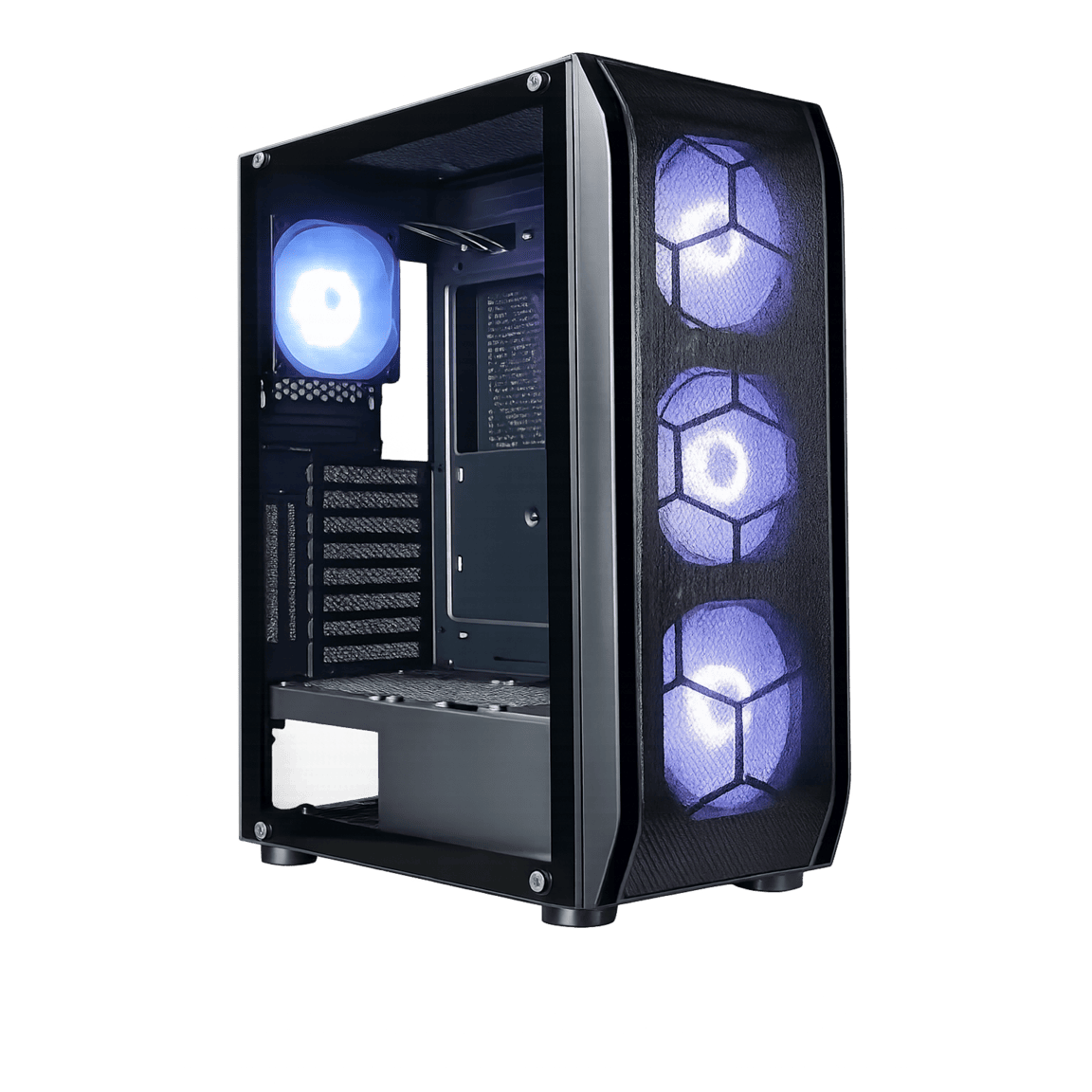 GABINETE GAMER Y03-BK 4 FAN ARGB/ 1 FAN REAR/ 3 FRONT/ E-ATX/ M-ATX/ ITX/ USB 3.0/USB 2.0/AUDIO SIN FUENTE / ESGAMING