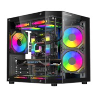 GABINETE GAMER REBEL MATX BLACK ARGB (5 FAN)  2 FAN MB/ 2 FAN ABAJO, 1 FAN TRASERO S/ FUENTE/ USB 3.0/ USB C