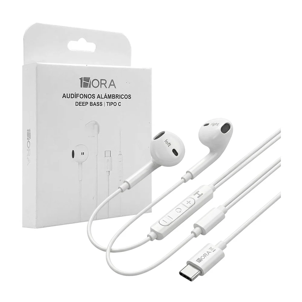 AUDIFONO ALAMBRICO IN-EAR C/MIC USB-C AUT125B BLANCO 1HORA