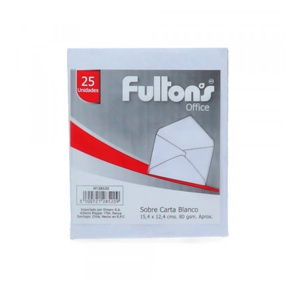 SOBRE CARTA BLANCO 80GR. 25UN.