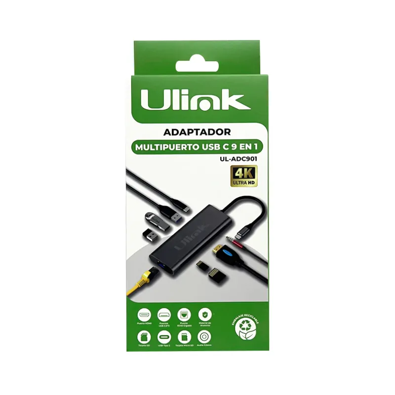 ADAPTADOR MULTIPUERTO USB-C 9 EN 1/HDMI*1/USB3.0*3/PD/SD/TF*1/GLAN*1/AUDIO3.5 60150