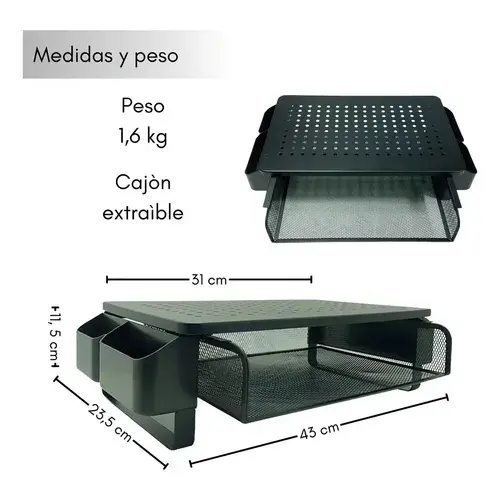 BASE LEVANTA MONITOR 27X23,5 CM H8,5 CM/CAJON METALICO/NEGRO LINKON