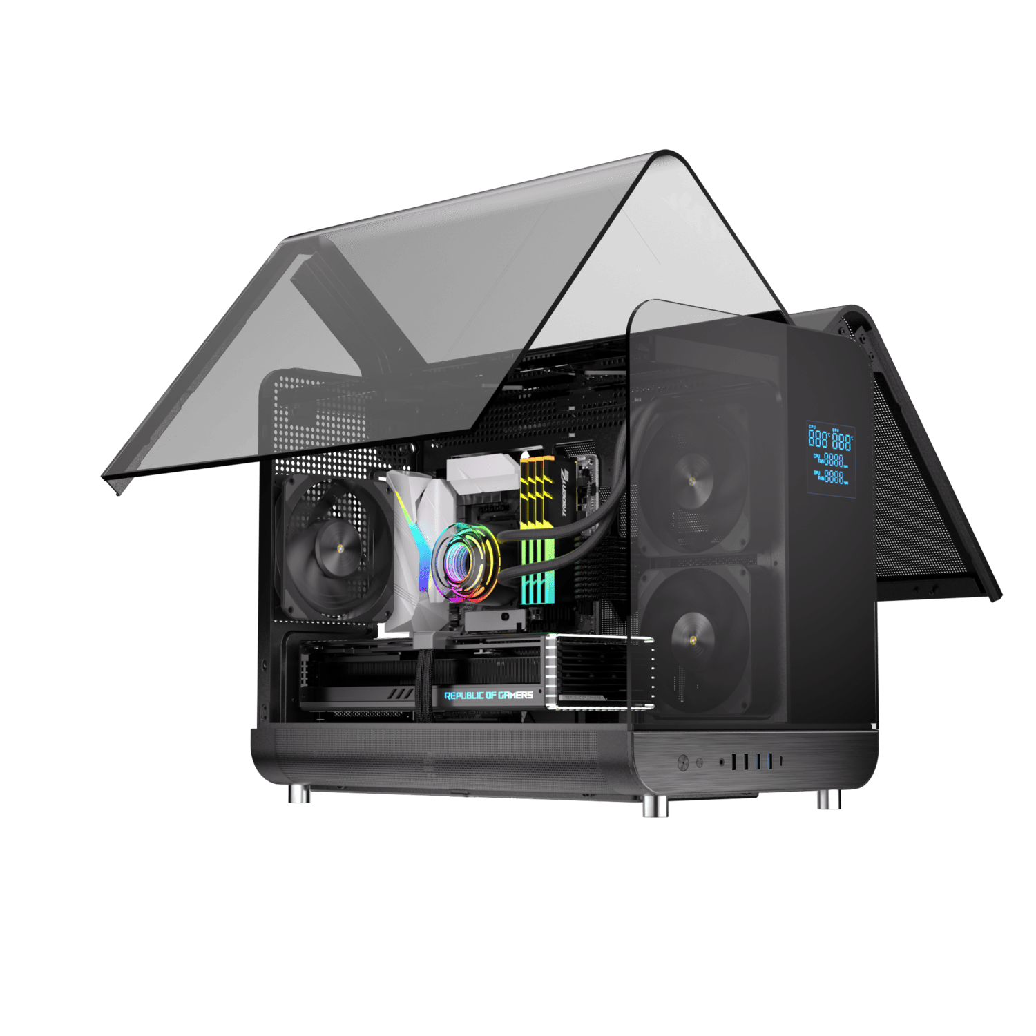 GABINETE GAMER XPH MATX BLACK ARGB 2 FAN MB/ 1 TRASERO/ 3 ARRIBA/ 3 ABAJO C/REMOTO /PANTALLA LCD  S/ FUENTE 2