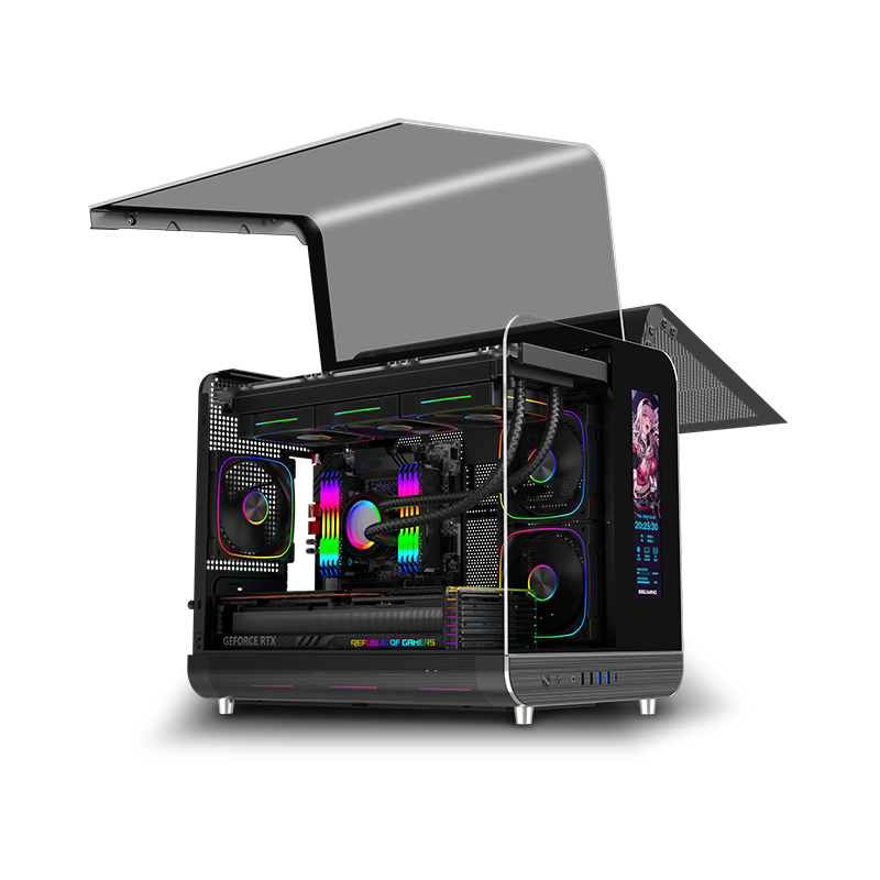 GABINETE GAMER XPH MATX BLACK ARGB 2 FAN MB/ 1 TRASERO/ 3 ARRIBA/ 3 ABAJO C/REMOTO /PANTALLA LCD  S/ FUENTE 6