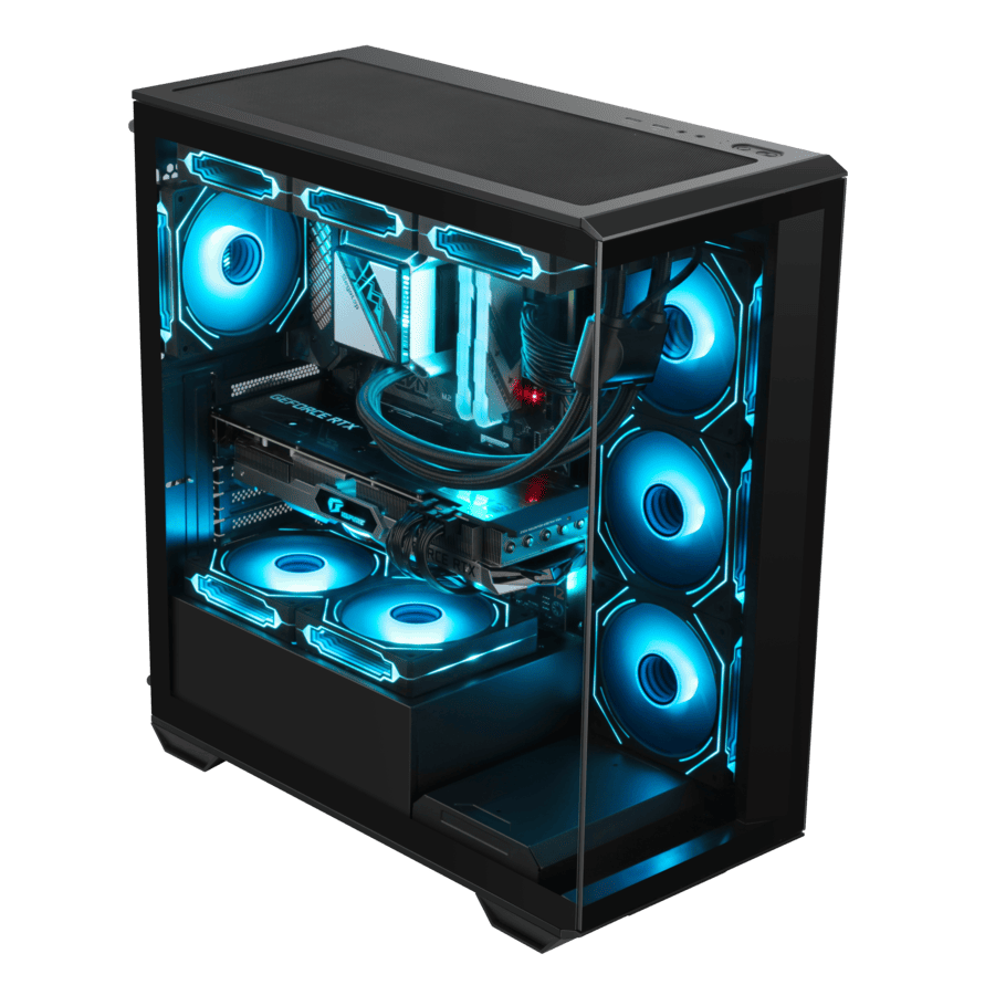 GABINETE GAMER GILGAMESH(K6-BK) ATX BLACK ARGB (6 FAN)  3 FAN MB/ 2 FAN ABAJO, 1 FAN TRASERO S/ FUENTE 2