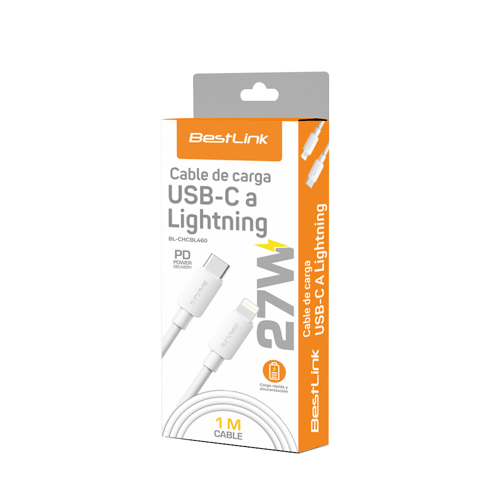 CABLE CARGA/DATOS USB-C/LIGHTNING 27W 1MT BL-CHCBL460 BLANCO BESTLINK