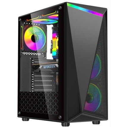 GABINETE GAMER U09 4 FAN ARGB/ 1 FAN REAR/ 3 FRONT/ ATX/ M-ATX/ I-ATX/ USB 3.0/USB 2.0/AUDIO SIN FUENTE / ESGAMING