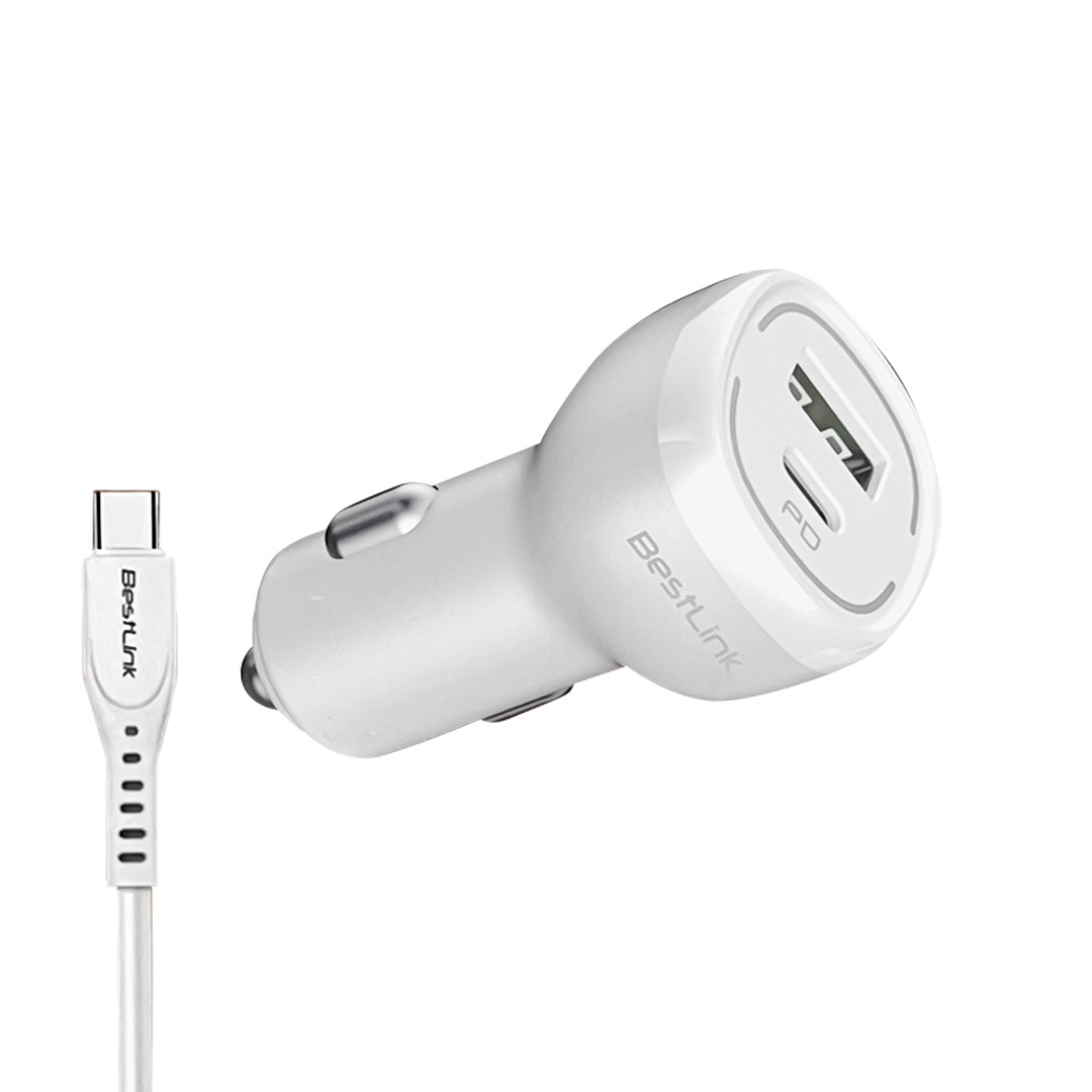 CARGADOR DE AUTO QC+PD38W C/CABLE USB-C BLANCO BL-CHCR20W