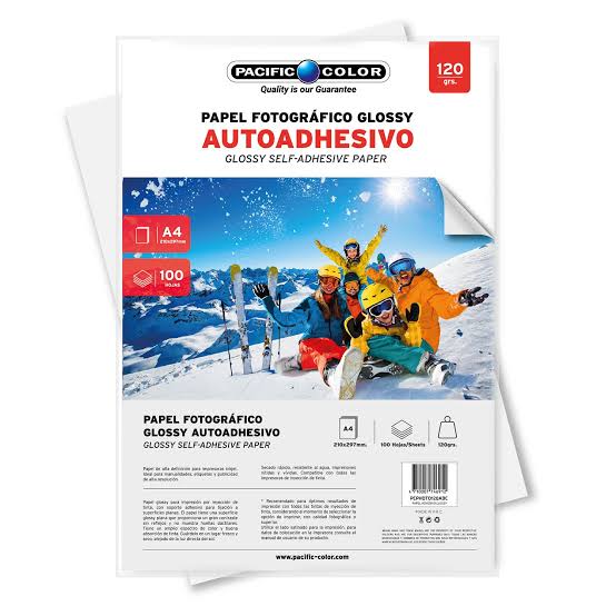 PAPEL FOTOGRAFICO GLOSSY A4 ADHESIVO 100HJS. 120GR.