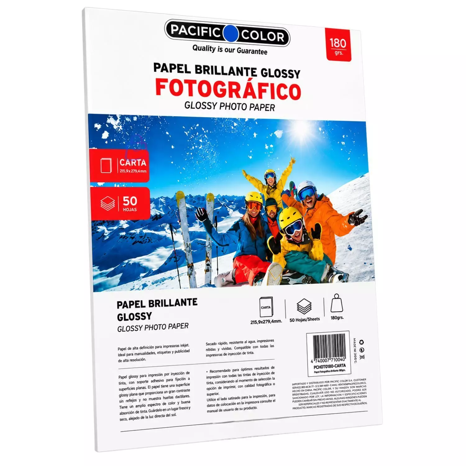 PAPEL FOTOGRAFICO GLOSSY CARTA 50HJS. 180GRS. 