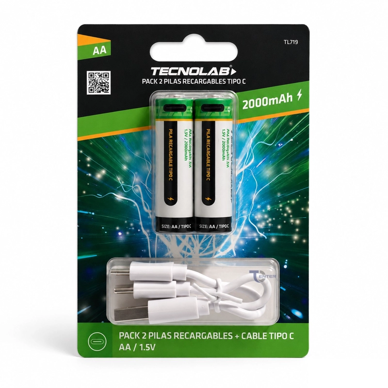 PILA RECARGABLE TYPE-C ION LITIO 1.5V AA 2000MAH PACK 2UN
