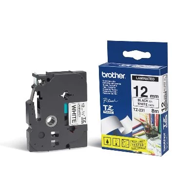 CINTA TZE-231/12MMX8M BLACK ON WHITE BROTHER